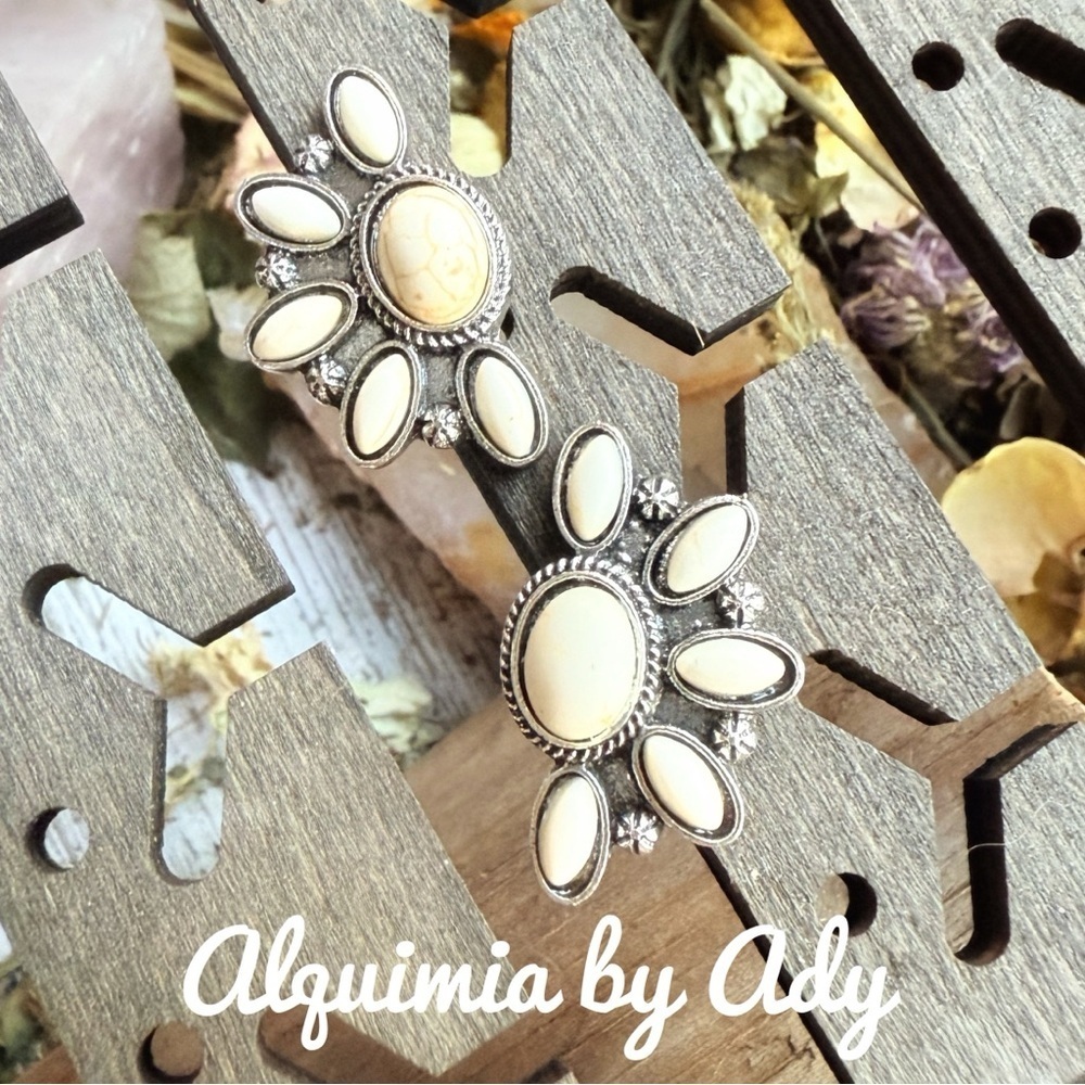 FLORAL + Stud big Turquoise silver statement earrings
